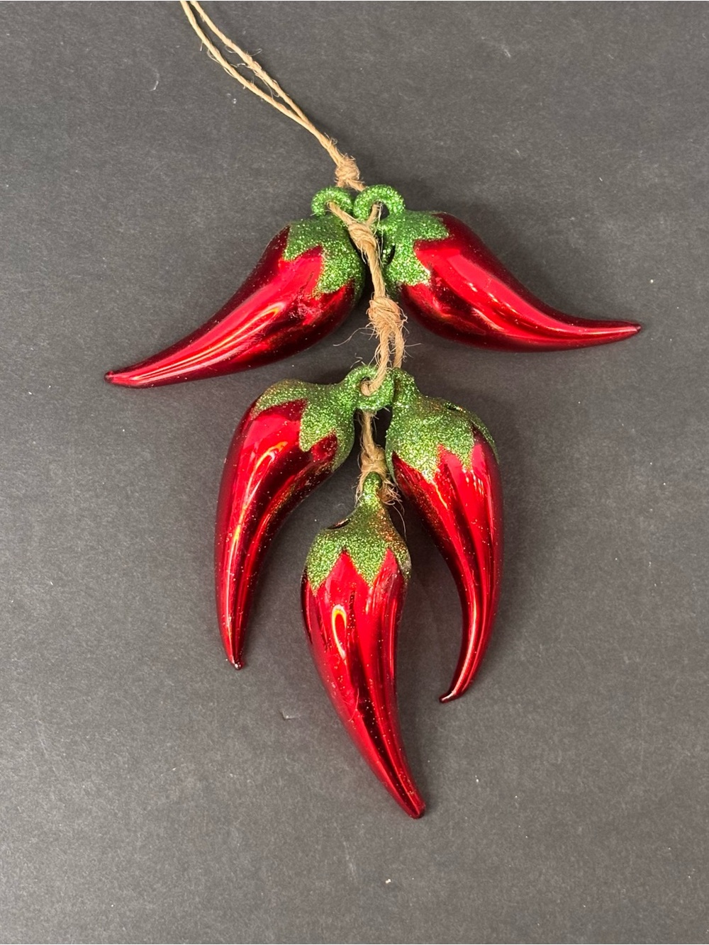 Red Chili Peppers Glass Christmas Ornament 6.5"